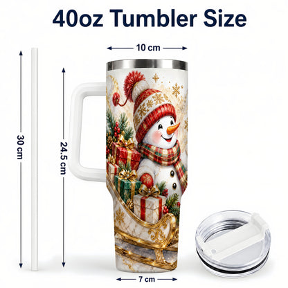 #pl[40oz|White] Snowman Sleigh 40oz Tumbler with Handle, Holiday Stainless Steel Travel Cup