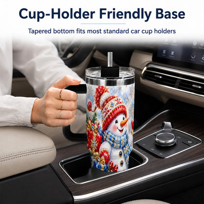 #pl[40oz|Black] Snowman Sleigh 40oz Tumbler with Handle, Winter Stainless Steel Travel Cup