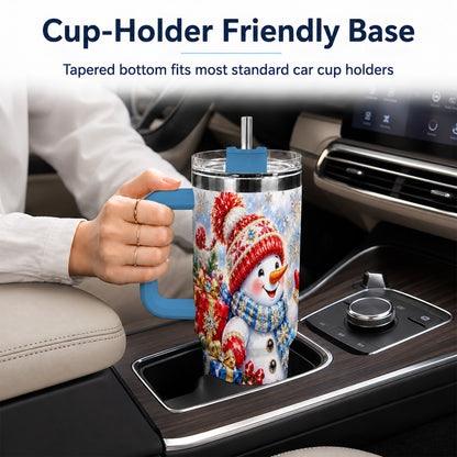#pl[40oz|Blue] Snowman Sleigh 40oz Tumbler with Handle, Winter Stainless Steel Travel Cup