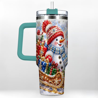 #pl[40oz|Green] Snowman Sleigh 40oz Tumbler with Handle, Winter Stainless Steel Travel Cup