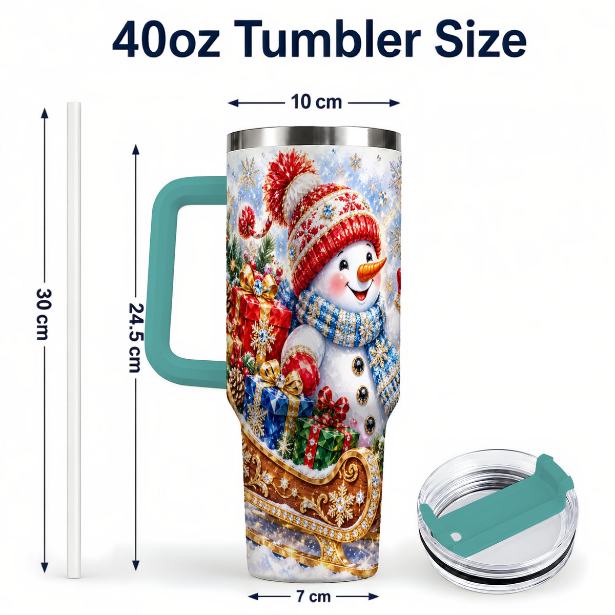 #pl[40oz|Green] Snowman Sleigh 40oz Tumbler with Handle, Winter Stainless Steel Travel Cup