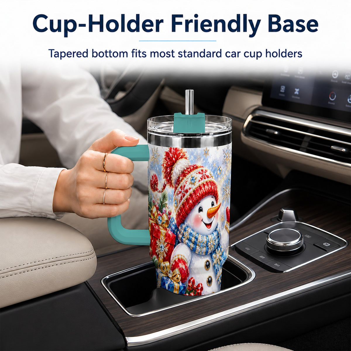 #pl[40oz|Green] Snowman Sleigh 40oz Tumbler with Handle, Winter Stainless Steel Travel Cup