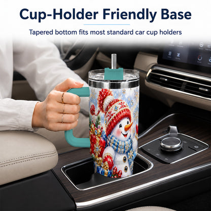 #pl[40oz|Green] Snowman Sleigh 40oz Tumbler with Handle, Winter Stainless Steel Travel Cup