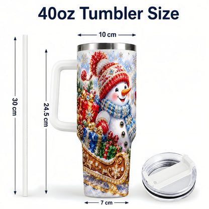 #pl[40oz|White] Snowman Sleigh 40oz Tumbler with Handle, Winter Stainless Steel Travel Cup