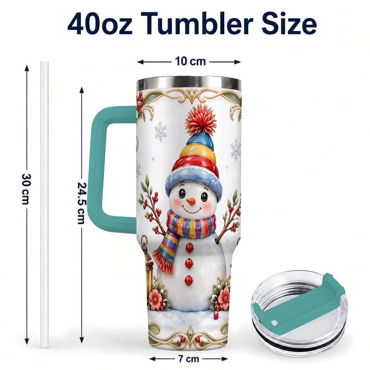 #pl[40oz|Green] Lantern Snowman 40oz Tumbler with Handle, Winter Stainless Steel Travel Cup