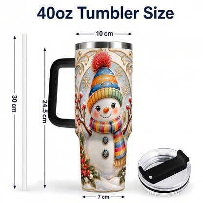 #pl[40oz|Black] Poinsettia Snowman 40oz Tumbler with Handle, Winter Steel Travel Cup