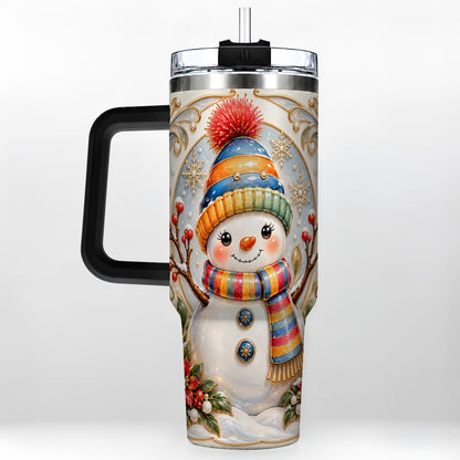 #pl[40oz|Black] Poinsettia Snowman 40oz Tumbler with Handle, Winter Steel Travel Cup