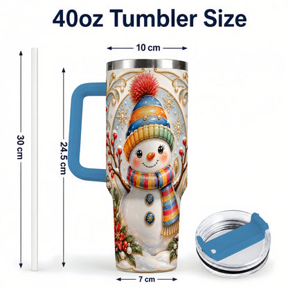 #pl[40oz|Blue] Poinsettia Snowman 40oz Tumbler with Handle, Winter Steel Travel Cup