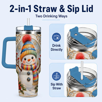 #pl[40oz|Blue] Poinsettia Snowman 40oz Tumbler with Handle, Winter Steel Travel Cup
