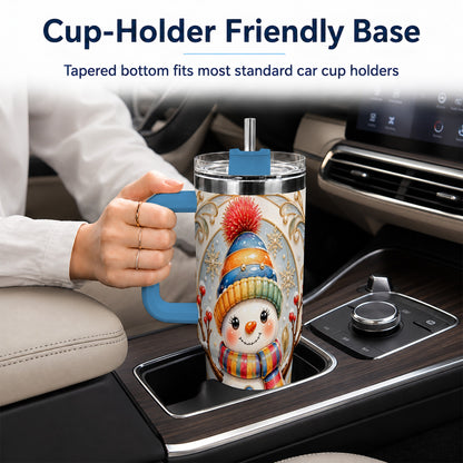 #pl[40oz|Blue] Poinsettia Snowman 40oz Tumbler with Handle, Winter Steel Travel Cup