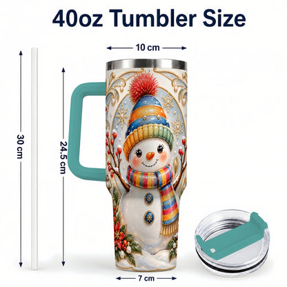 #pl[40oz|Green] Poinsettia Snowman 40oz Tumbler with Handle, Winter Steel Travel Cup