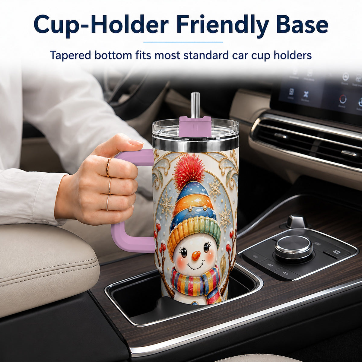 #pl[40oz|Pink] Poinsettia Snowman 40oz Tumbler with Handle, Winter Steel Travel Cup