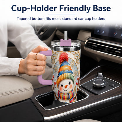 #pl[40oz|Pink] Poinsettia Snowman 40oz Tumbler with Handle, Winter Steel Travel Cup