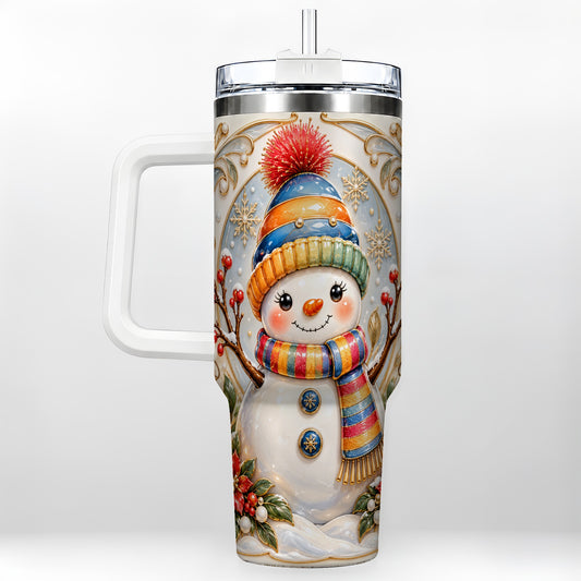 Poinsettia Snowman 40oz Tumbler with Handle, Winter Steel Travel Cup