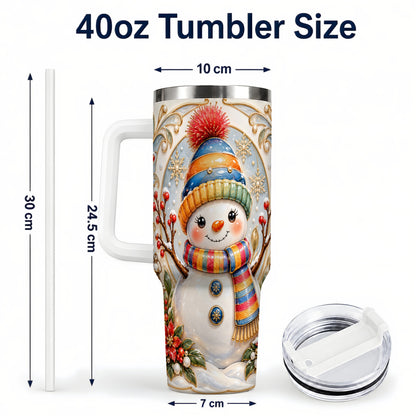 #pl[40oz|White] Poinsettia Snowman 40oz Tumbler with Handle, Winter Steel Travel Cup