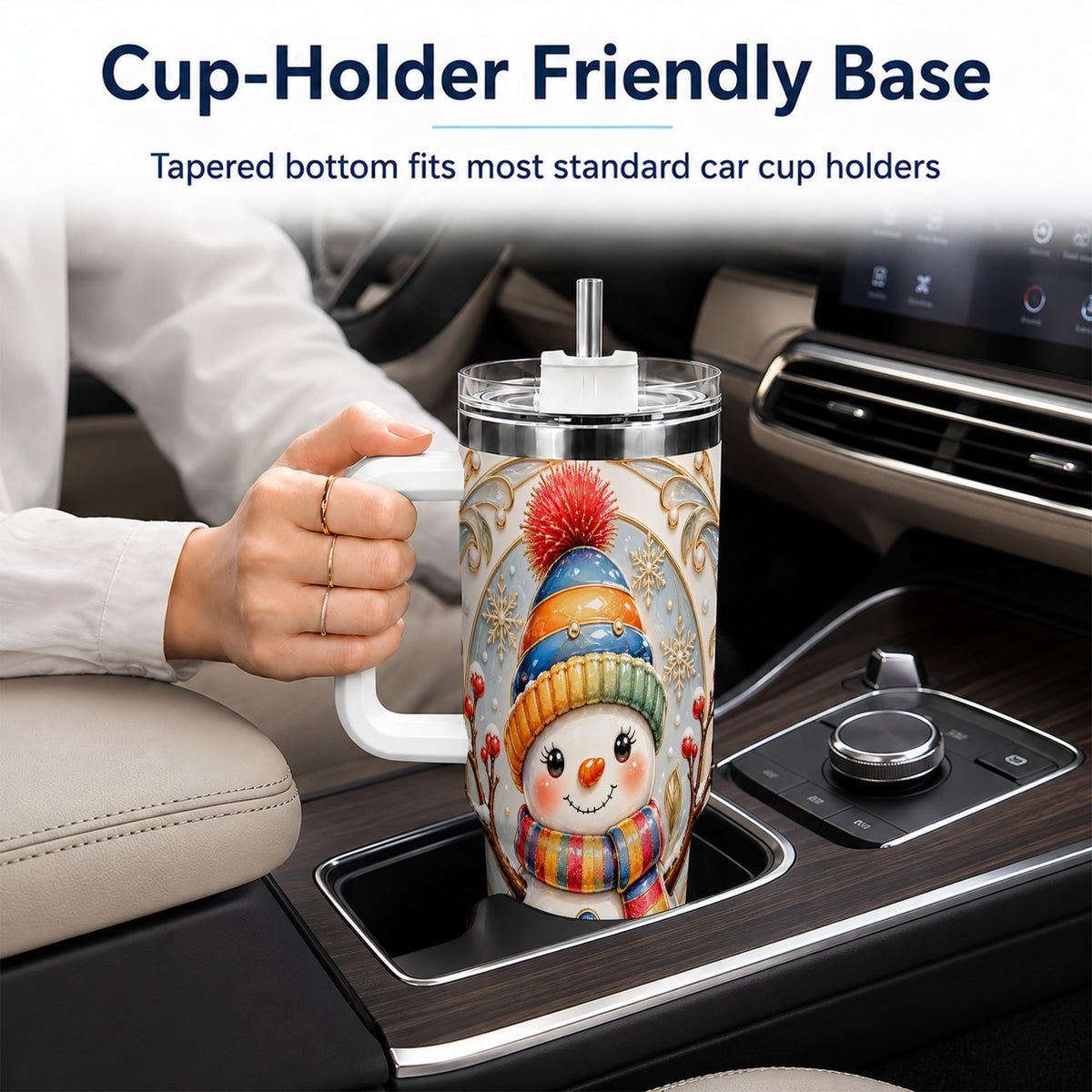 #pl[40oz|White] Poinsettia Snowman 40oz Tumbler with Handle, Winter Steel Travel Cup