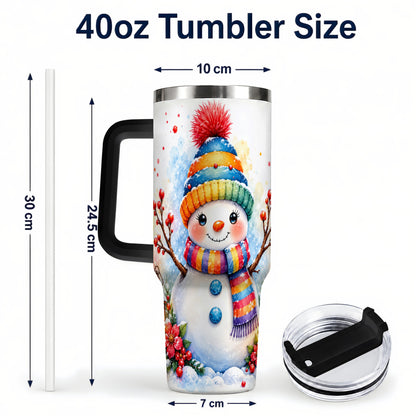 #pl[40oz|Black] Watercolor Snowman 40oz Tumbler with Handle, Winter Steel Travel Cup