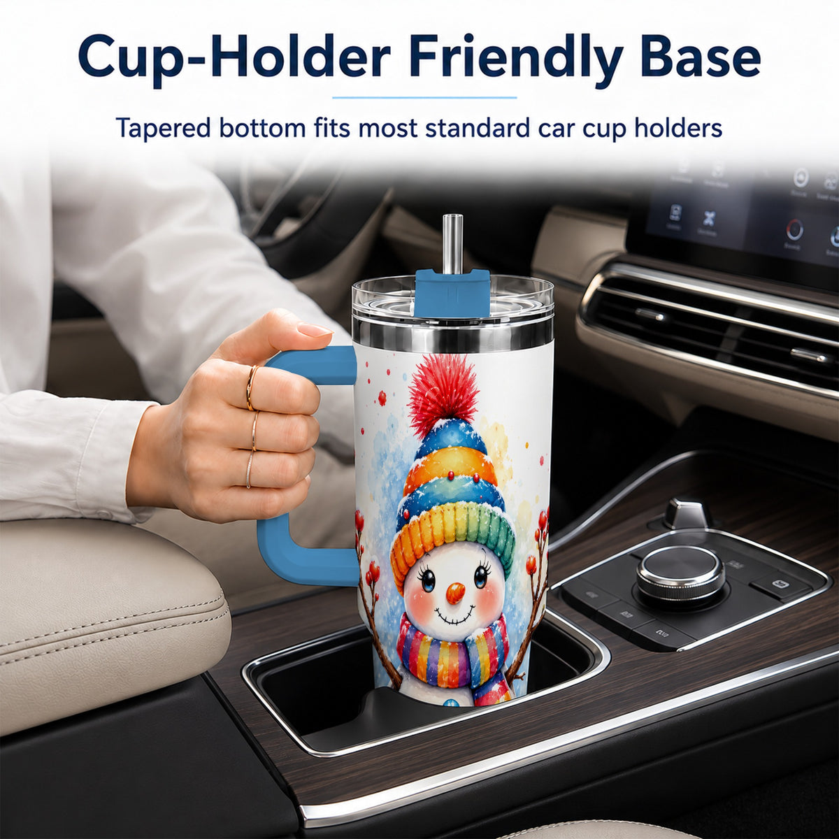 #pl[40oz|Blue] Watercolor Snowman 40oz Tumbler with Handle, Winter Steel Travel Cup