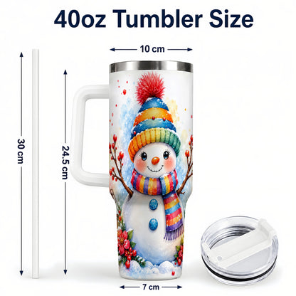 #pl[40oz|White] Watercolor Snowman 40oz Tumbler with Handle, Winter Steel Travel Cup