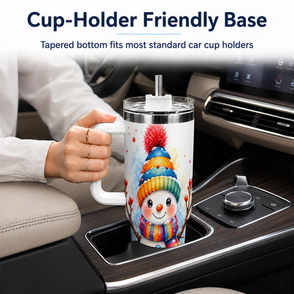 #pl[40oz|White] Watercolor Snowman 40oz Tumbler with Handle, Winter Steel Travel Cup