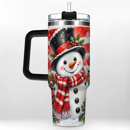#pl[40oz|Black] Top Hat Snowman 40oz Tumbler with Handle, Stainless Steel Travel Cup