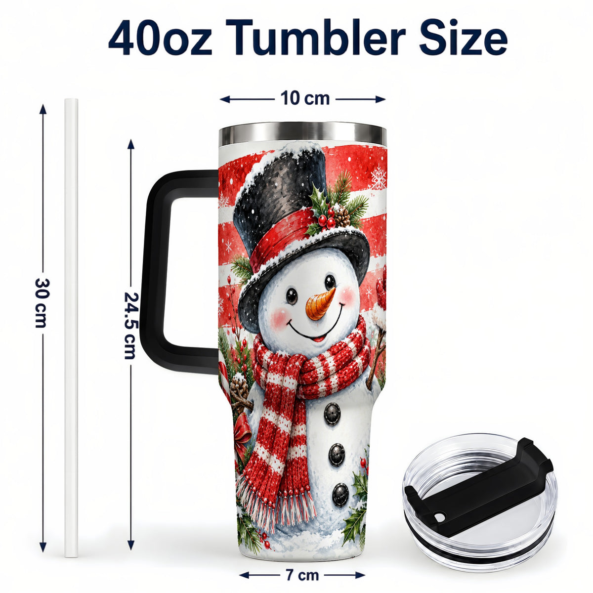 #pl[40oz|Black] Top Hat Snowman 40oz Tumbler with Handle, Stainless Steel Travel Cup