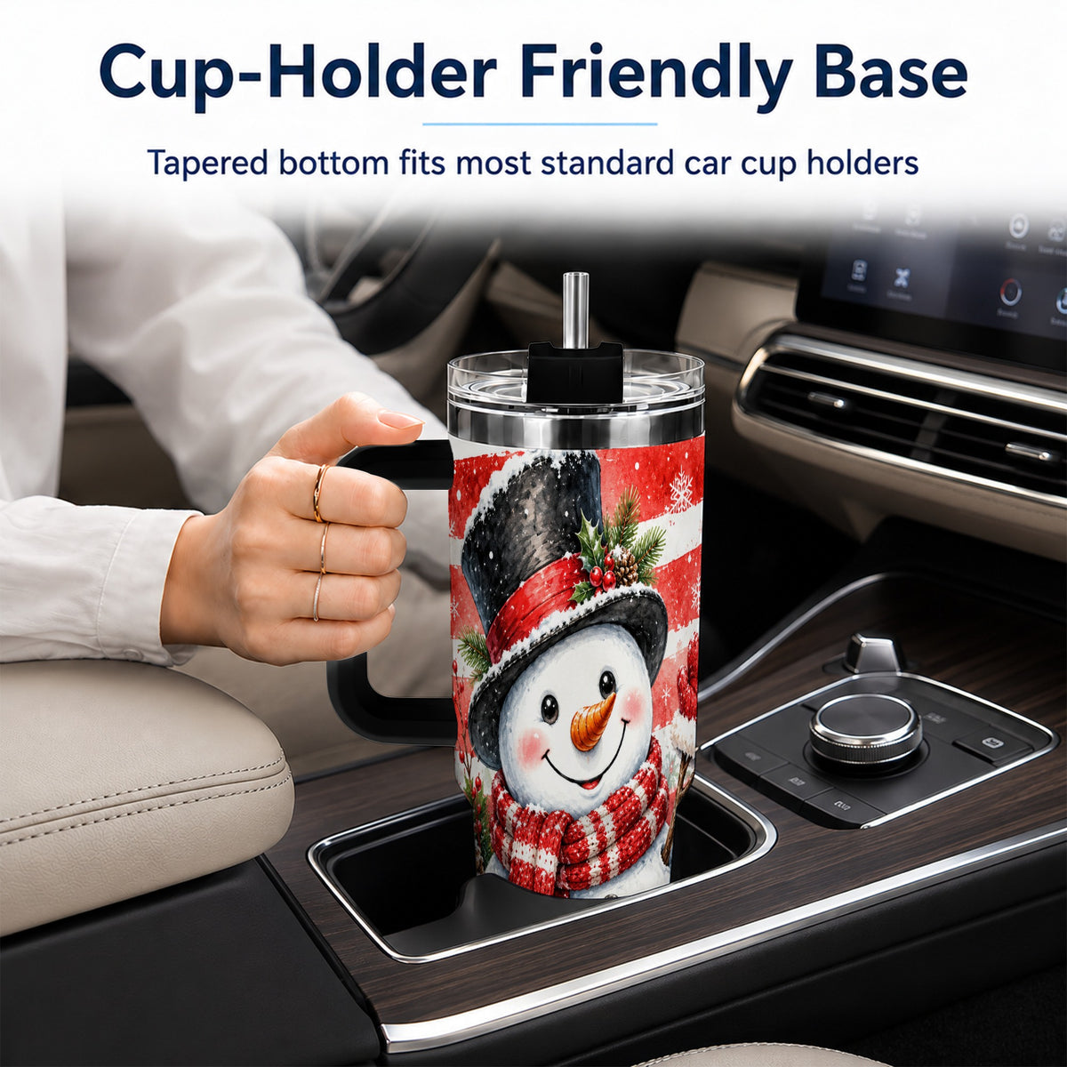 #pl[40oz|Black] Top Hat Snowman 40oz Tumbler with Handle, Stainless Steel Travel Cup