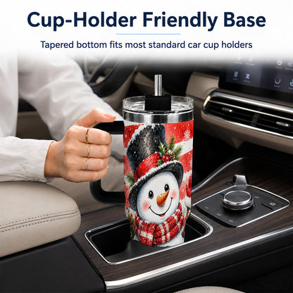 #pl[40oz|Black] Top Hat Snowman 40oz Tumbler with Handle, Stainless Steel Travel Cup
