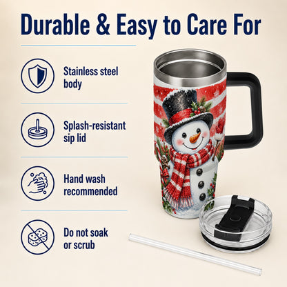 #pl[40oz|Black] Top Hat Snowman 40oz Tumbler with Handle, Stainless Steel Travel Cup