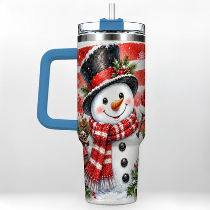 #pl[40oz|Blue] Top Hat Snowman 40oz Tumbler with Handle, Stainless Steel Travel Cup