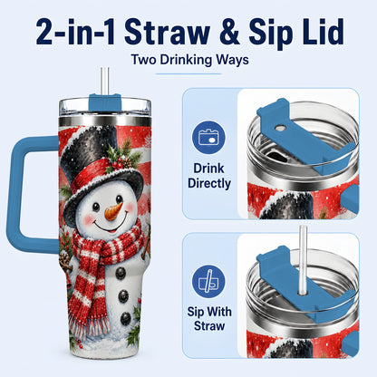 #pl[40oz|Blue] Top Hat Snowman 40oz Tumbler with Handle, Stainless Steel Travel Cup