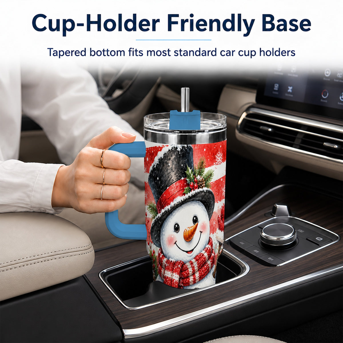 #pl[40oz|Blue] Top Hat Snowman 40oz Tumbler with Handle, Stainless Steel Travel Cup