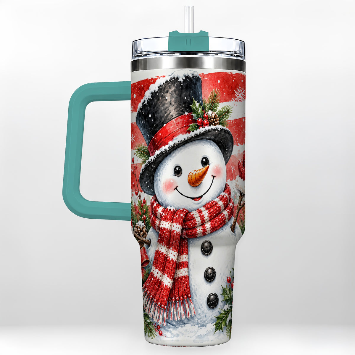 #pl[40oz|Green] Top Hat Snowman 40oz Tumbler with Handle, Stainless Steel Travel Cup