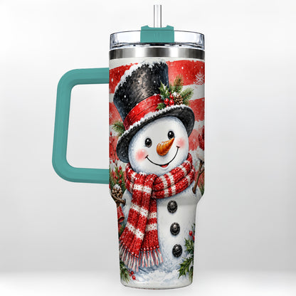 #pl[40oz|Green] Top Hat Snowman 40oz Tumbler with Handle, Stainless Steel Travel Cup