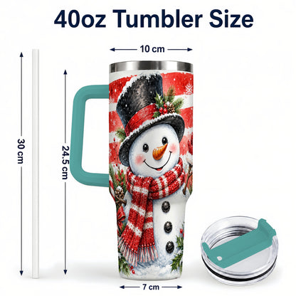 #pl[40oz|Green] Top Hat Snowman 40oz Tumbler with Handle, Stainless Steel Travel Cup
