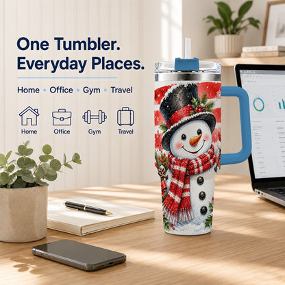#pl[40oz|Blue] Top Hat Snowman 40oz Tumbler with Handle, Stainless Steel Travel Cup