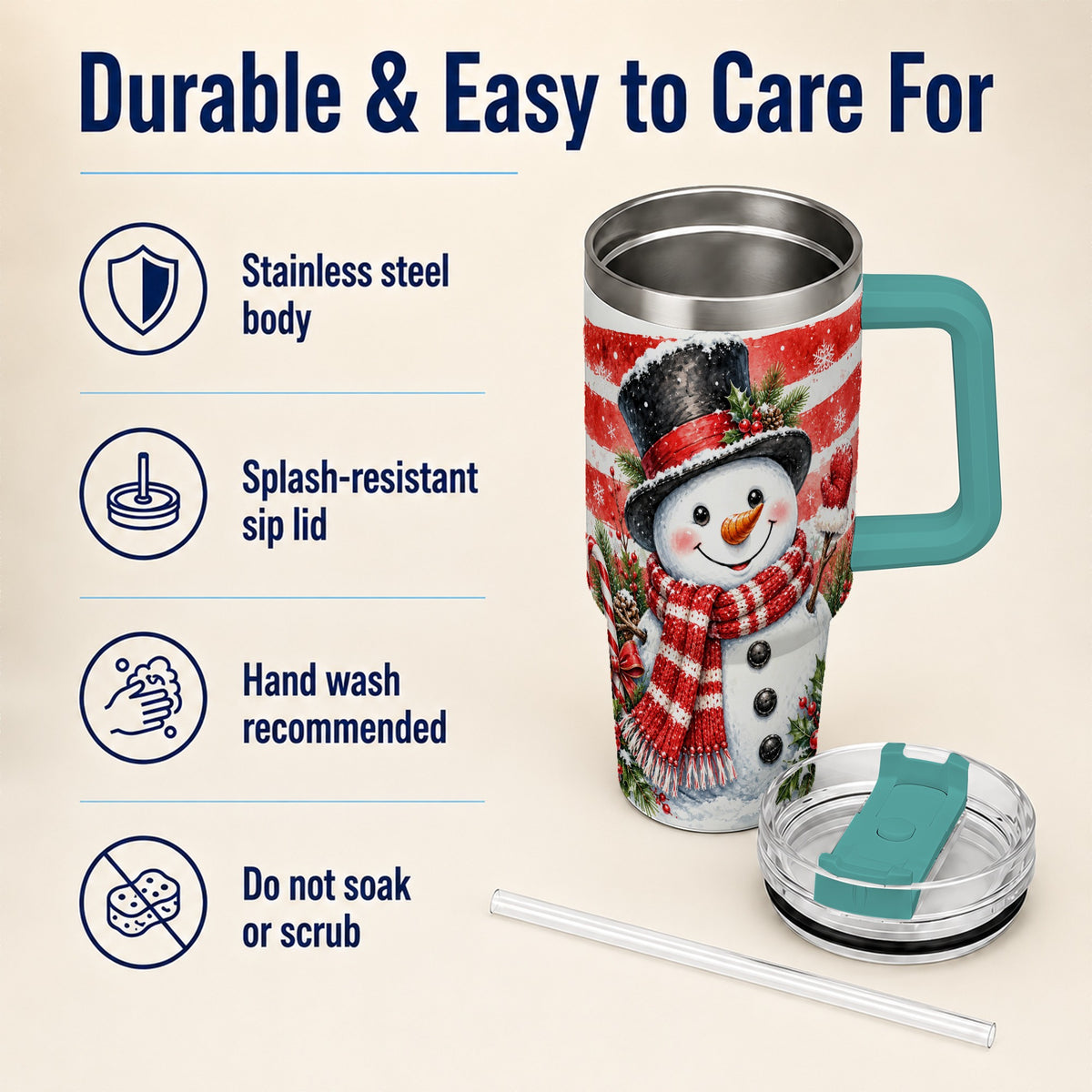 #pl[40oz|Green] Top Hat Snowman 40oz Tumbler with Handle, Stainless Steel Travel Cup