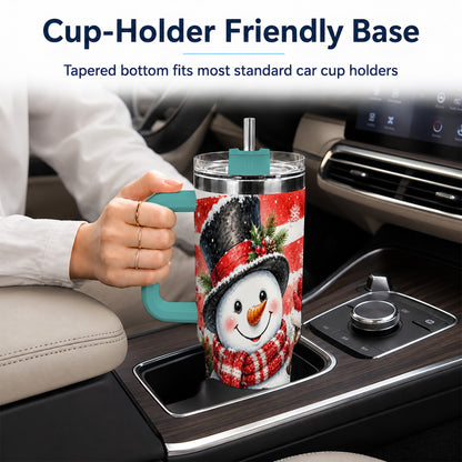 #pl[40oz|Green] Top Hat Snowman 40oz Tumbler with Handle, Stainless Steel Travel Cup