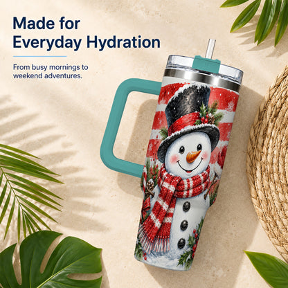 #pl[40oz|Green] Top Hat Snowman 40oz Tumbler with Handle, Stainless Steel Travel Cup
