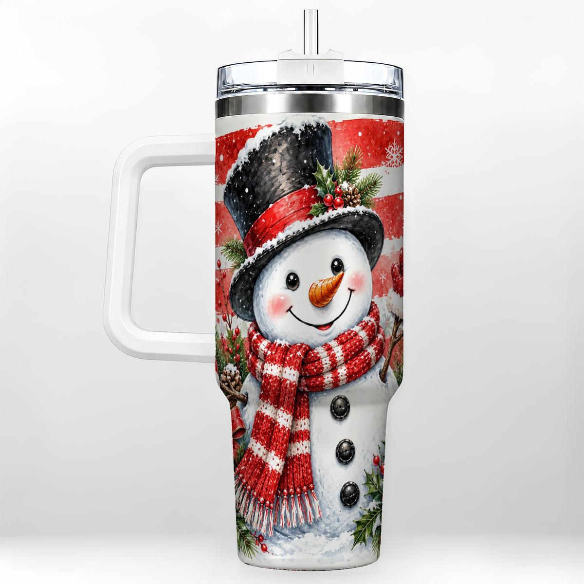 Top Hat Snowman 40oz Tumbler with Handle, Stainless Steel Travel Cup