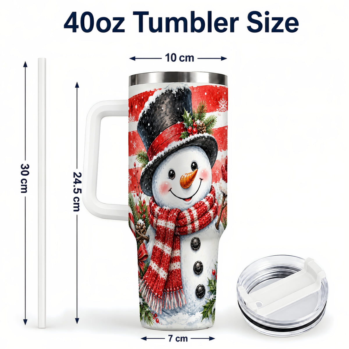 #pl[40oz|White] Top Hat Snowman 40oz Tumbler with Handle, Stainless Steel Travel Cup