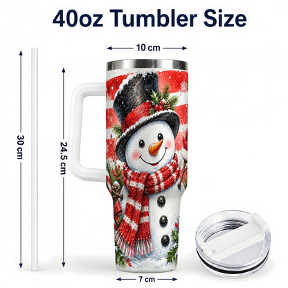 #pl[40oz|White] Top Hat Snowman 40oz Tumbler with Handle, Stainless Steel Travel Cup