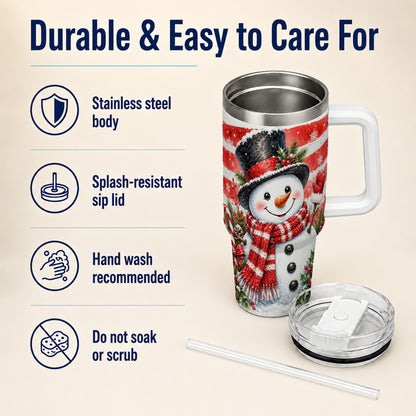 #pl[40oz|White] Top Hat Snowman 40oz Tumbler with Handle, Stainless Steel Travel Cup