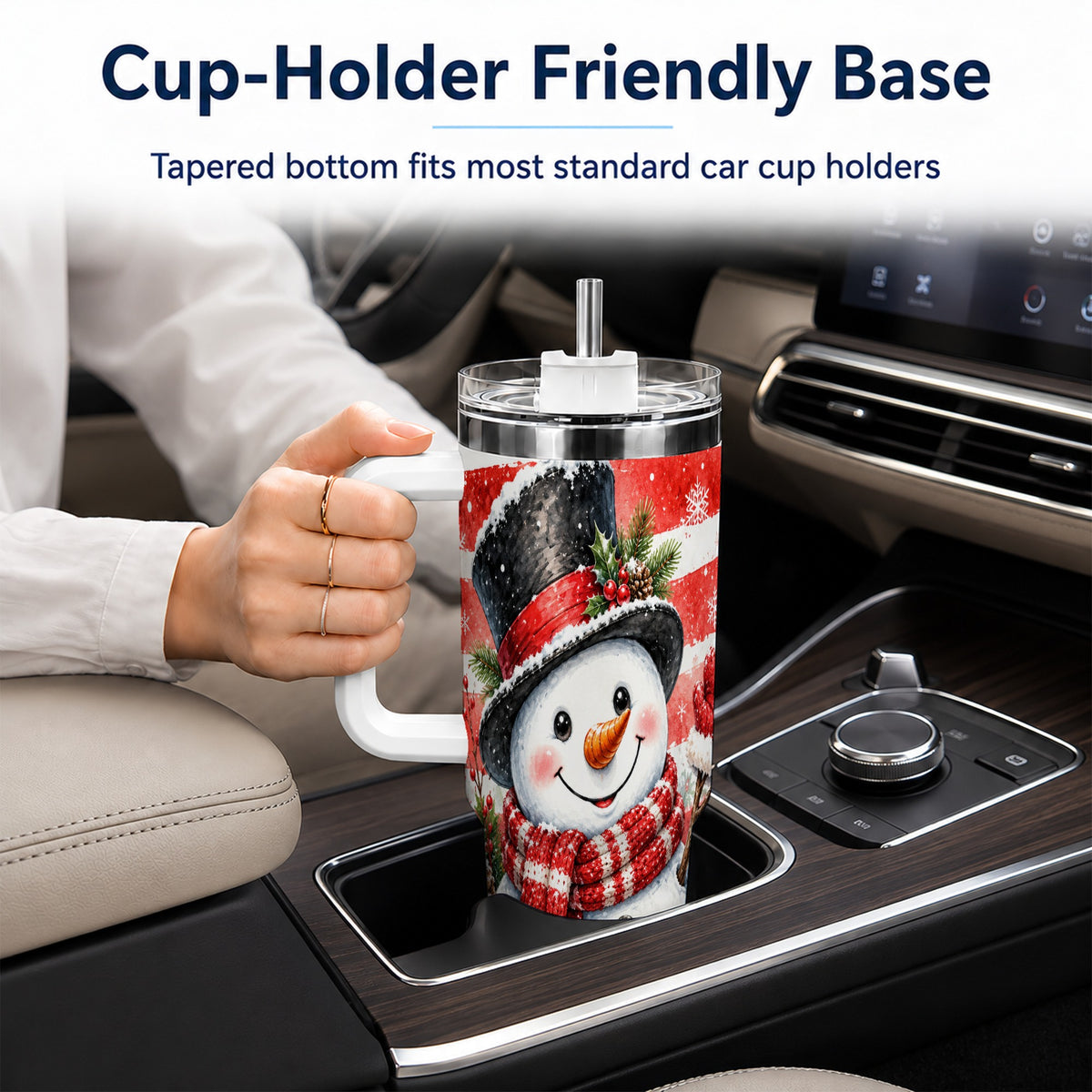 #pl[40oz|White] Top Hat Snowman 40oz Tumbler with Handle, Stainless Steel Travel Cup