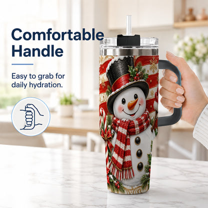 #pl[40oz|Black] Classic Snowman 40oz Tumbler with Handle, Stainless Steel Travel Cup