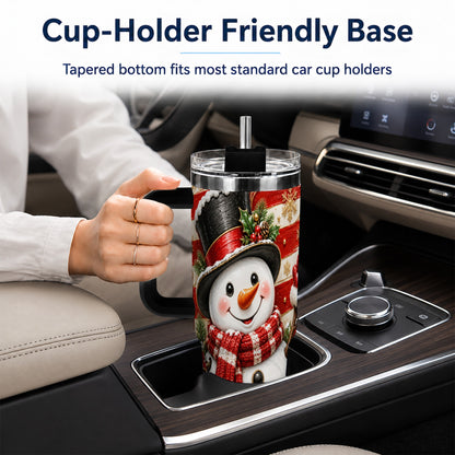 #pl[40oz|Black] Classic Snowman 40oz Tumbler with Handle, Stainless Steel Travel Cup