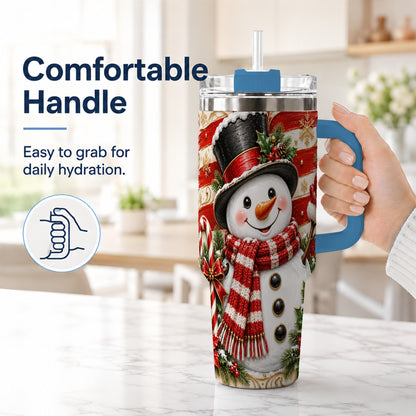 #pl[40oz|Blue] Classic Snowman 40oz Tumbler with Handle, Stainless Steel Travel Cup