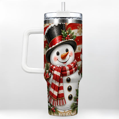Classic Snowman 40oz Tumbler with Handle, Stainless Steel Travel Cup