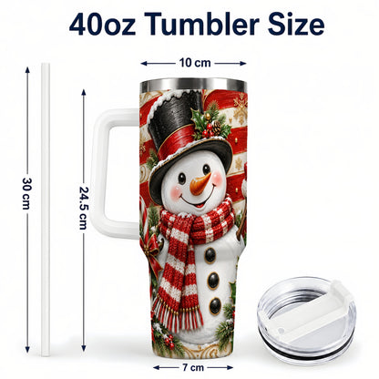 #pl[40oz|White] Classic Snowman 40oz Tumbler with Handle, Stainless Steel Travel Cup