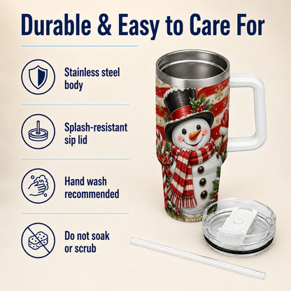 #pl[40oz|White] Classic Snowman 40oz Tumbler with Handle, Stainless Steel Travel Cup